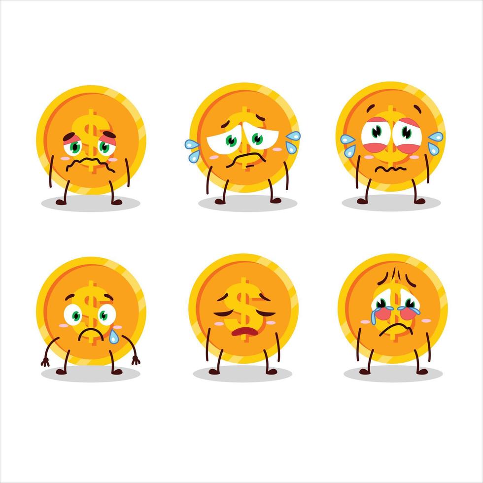 pièce de monnaie dessin animé dans personnage avec triste expression vecteur