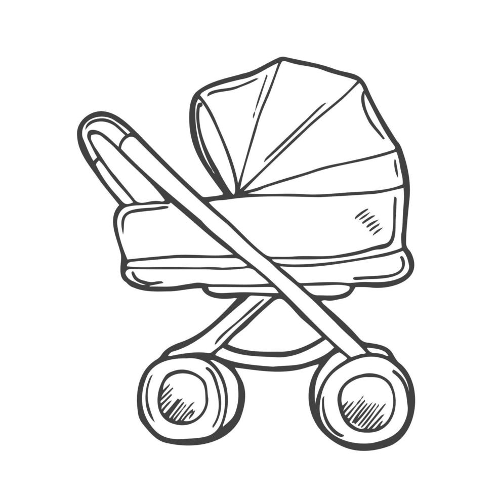 bébé poussette vecteur esquisser icône isolé sur Contexte. main tiré bébé poussette icône. bébé poussette, vecteur esquisser illustration. griffonnage style