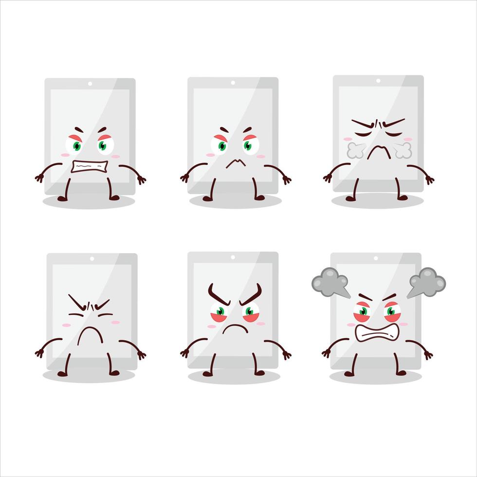 blanc tablette dessin animé personnage avec divers en colère expressions vecteur