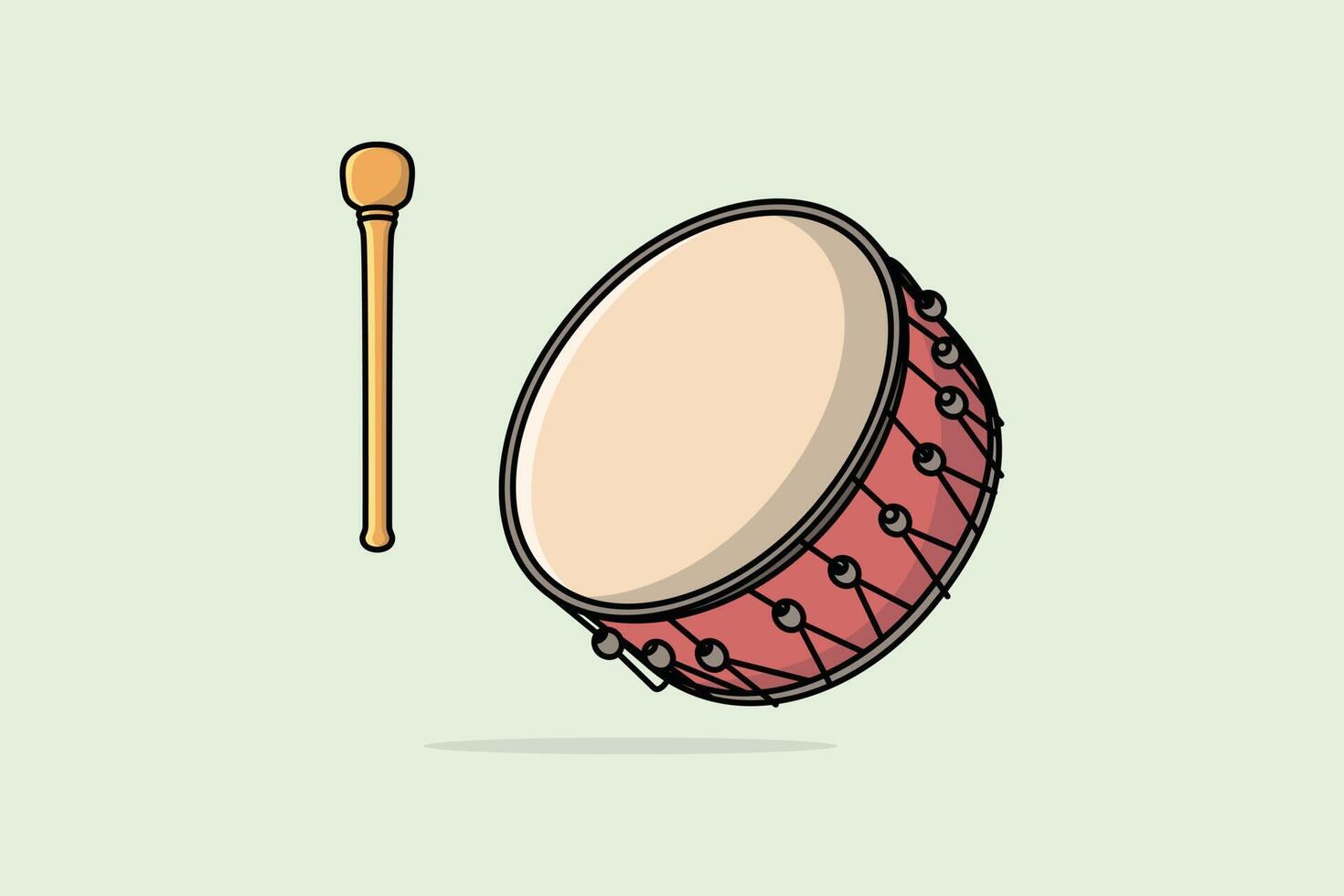 caisse claire de tambour avec illustration vectorielle de bâtons. concept d'icône d'objet d'instrument de musique. symbole musical de tambour ou caisse claire avec dessin vectoriel de bâtons sur fond rose avec ombre.