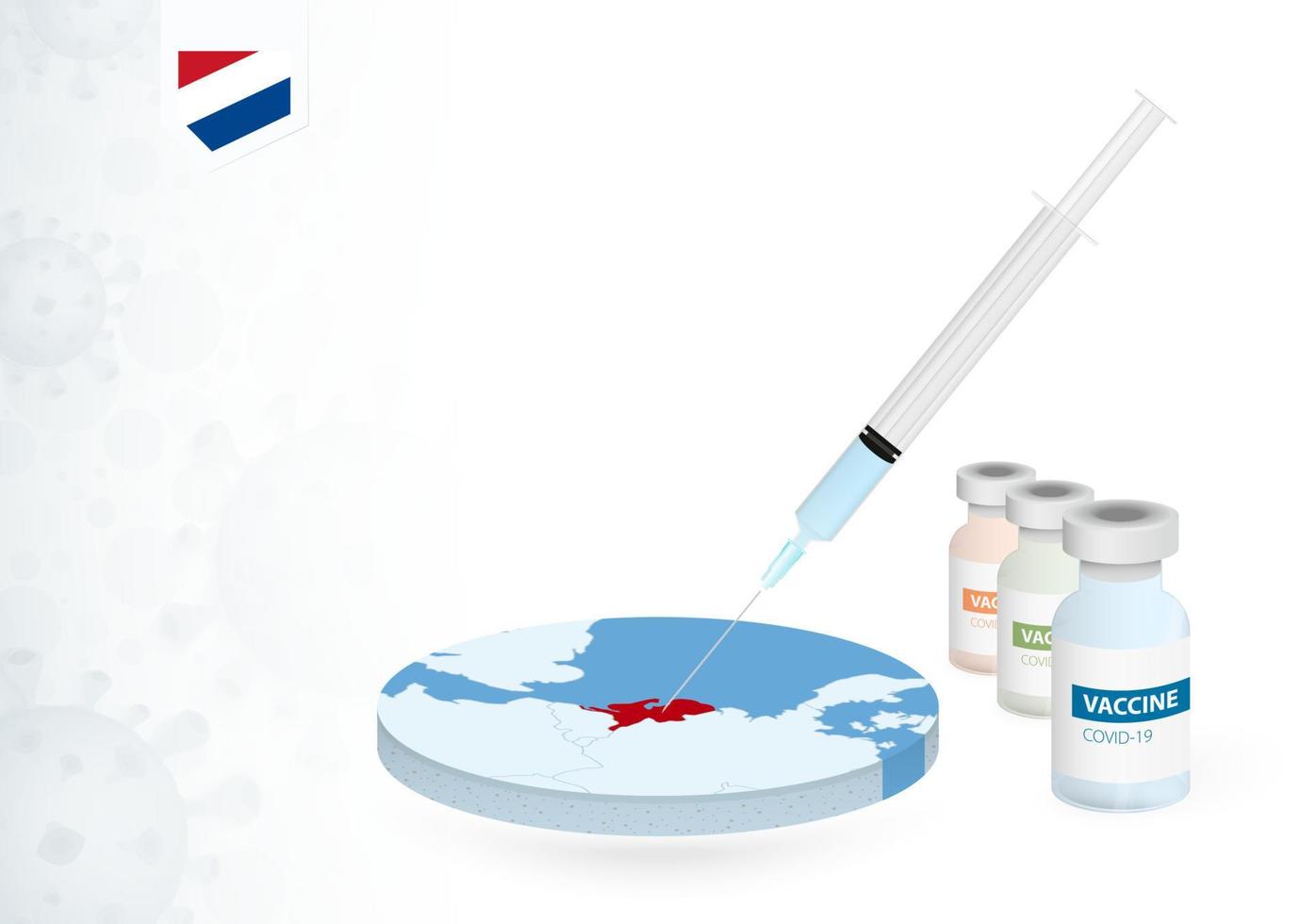 vaccination dans Pays-Bas avec différent type de covid-19 vaccin. concept avec le vaccin injection dans le carte de Pays-Bas. vecteur