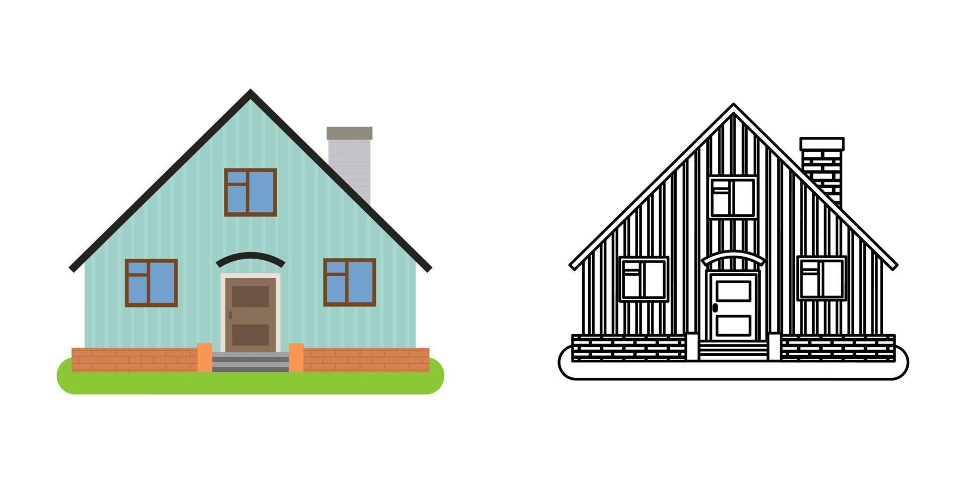 maison de face vue dans plat et ligne style sur blanc Contexte. isolé chalet et réel biens bâtiment façade. vecteur illustration