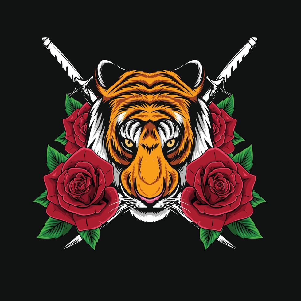 tigre tête et fleur illustration vecteur