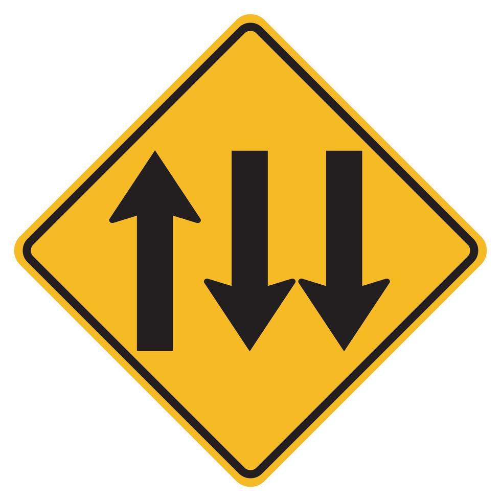 Panneaux d'avertissement route à trois voies sur fond blanc vecteur