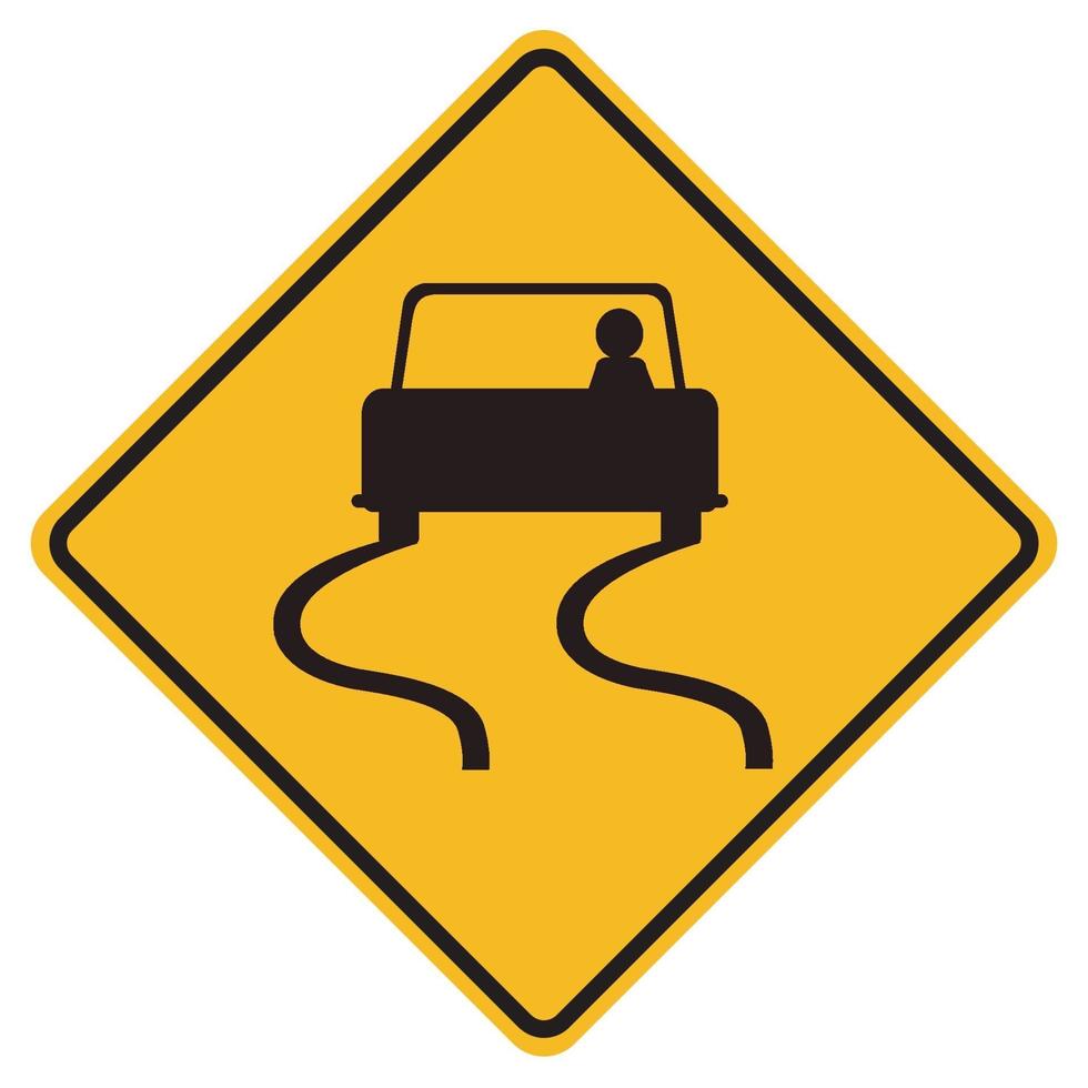 Panneaux d'avertissement route glissante sur fond blanc vecteur