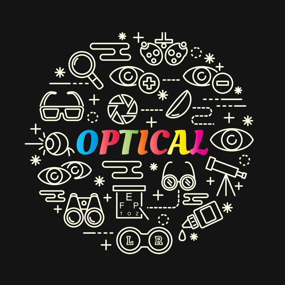 lettrage dégradé coloré optique avec des icônes de ligne vecteur