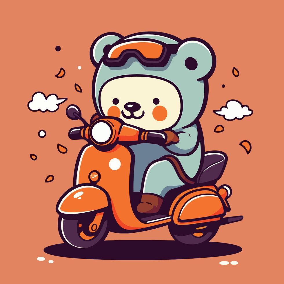 ours sur une moto dessin animé personnage vecteur