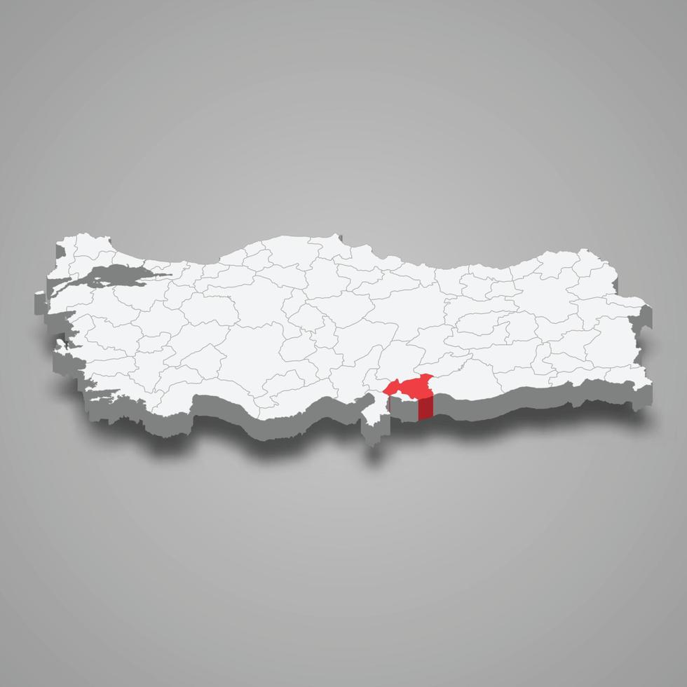 Gaziantep Région emplacement dans dinde 3d carte vecteur