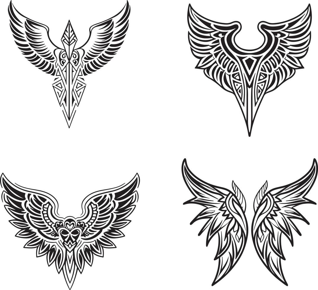 génial tribal ailes tatouage vecteur