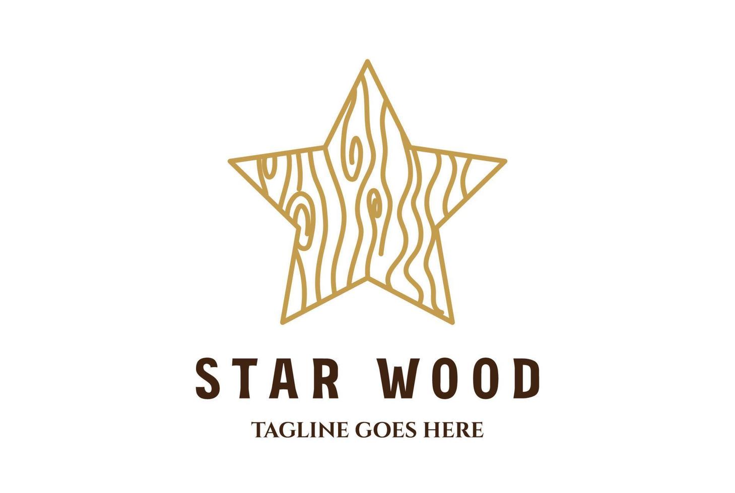 Facile minimaliste en bois étoile bois logo conception vecteur
