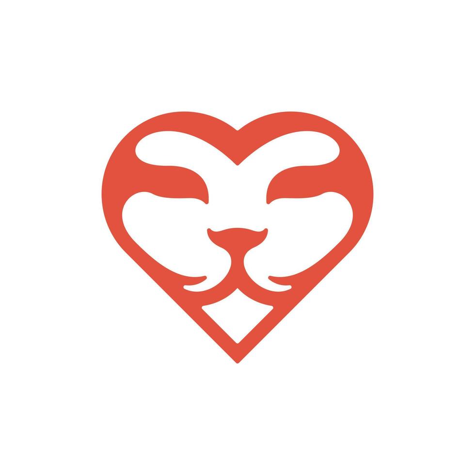 animal Lion visage avec l'amour unique moderne logo vecteur