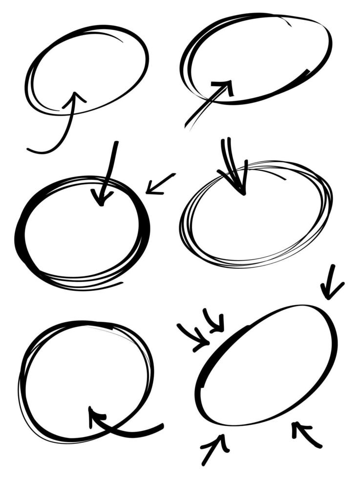 main tiré griffonner ligne cercles La Flèche. griffonnage circulaire pour message Remarque marque conception élément. vecteur illustration