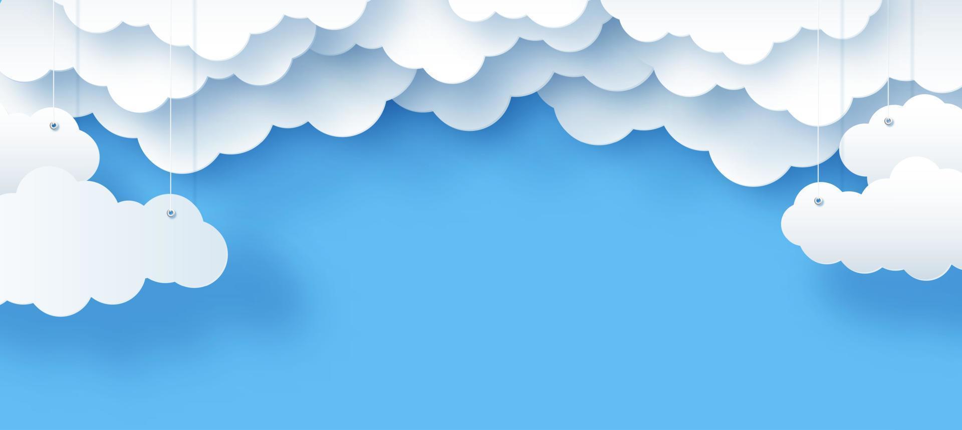 nuages et étoiles, le soleil sur fond bleu, illustration vectorielle pour enfants du ciel dans un style décoratif en papier, 3d vecteur