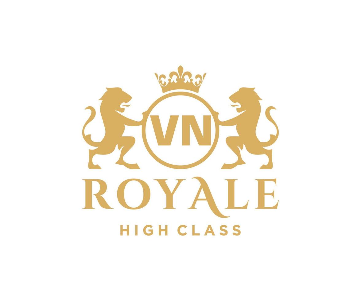 d'or lettre vn modèle logo luxe or lettre avec couronne. monogramme alphabet . magnifique Royal initiales lettre. vecteur