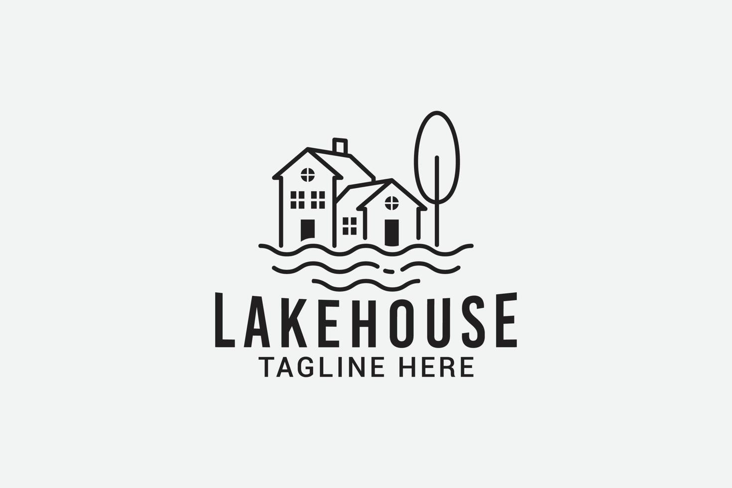 Lac maison logo avec une maison plus de Lac ou l'eau dans ligne style pour tout affaires surtout pour voyage, réel domaine, hôtel, etc. vecteur