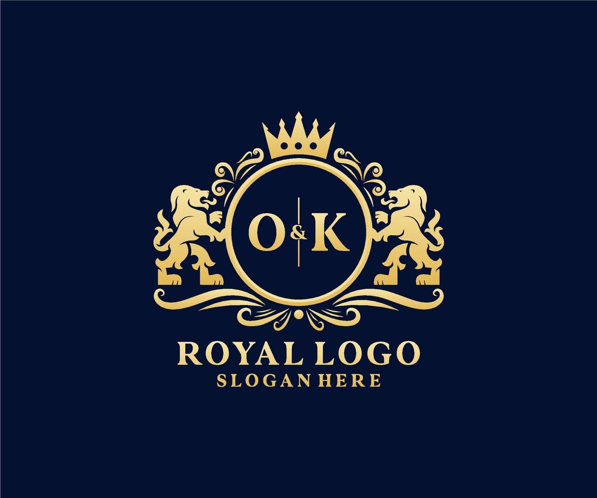 modèle de logo de luxe royal de lion de lettre initiale ok dans l'art vectoriel pour le restaurant, la royauté, la boutique, le café, l'hôtel, l'héraldique, les bijoux, la mode et d'autres illustrations vectorielles.