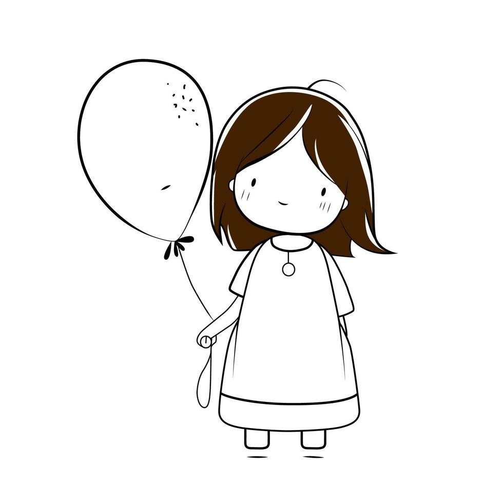 mignonne bébé fille avec cœur des ballons. vecteur illustration