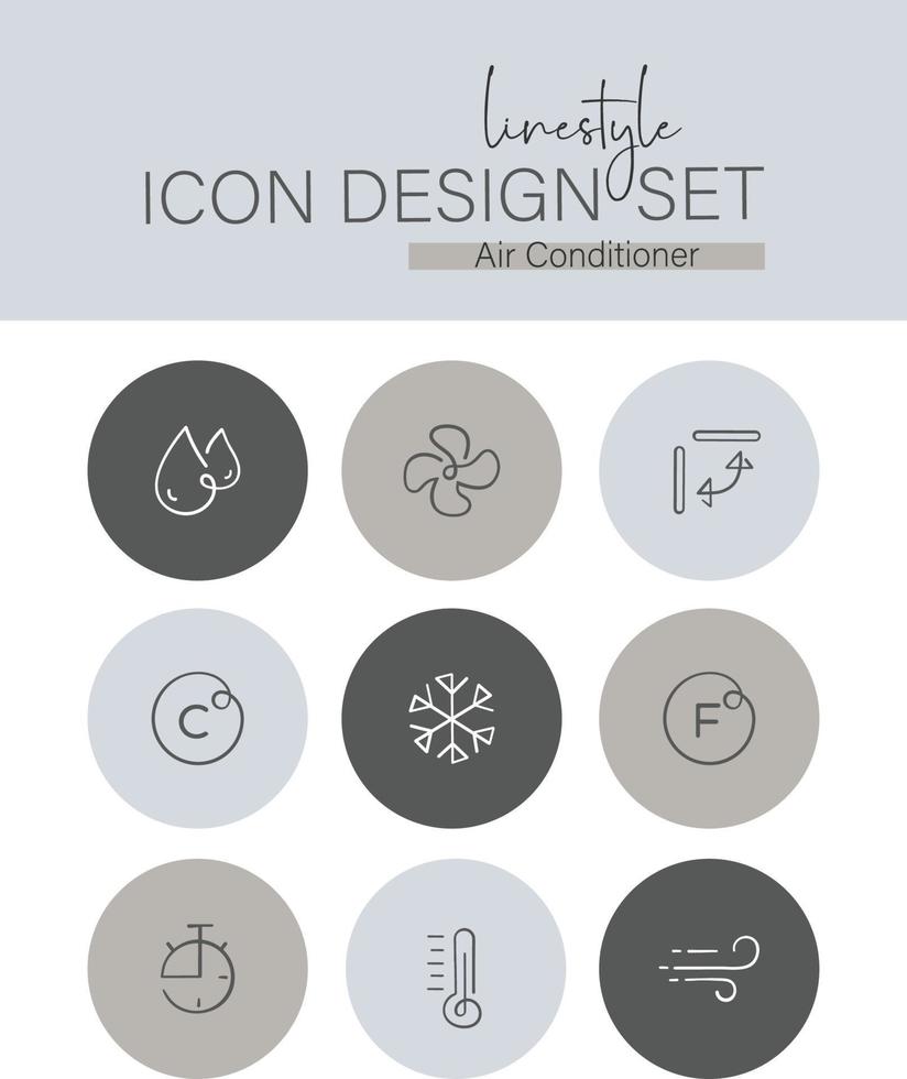 style de ligne icône conception ensemble air Conditionneur vecteur