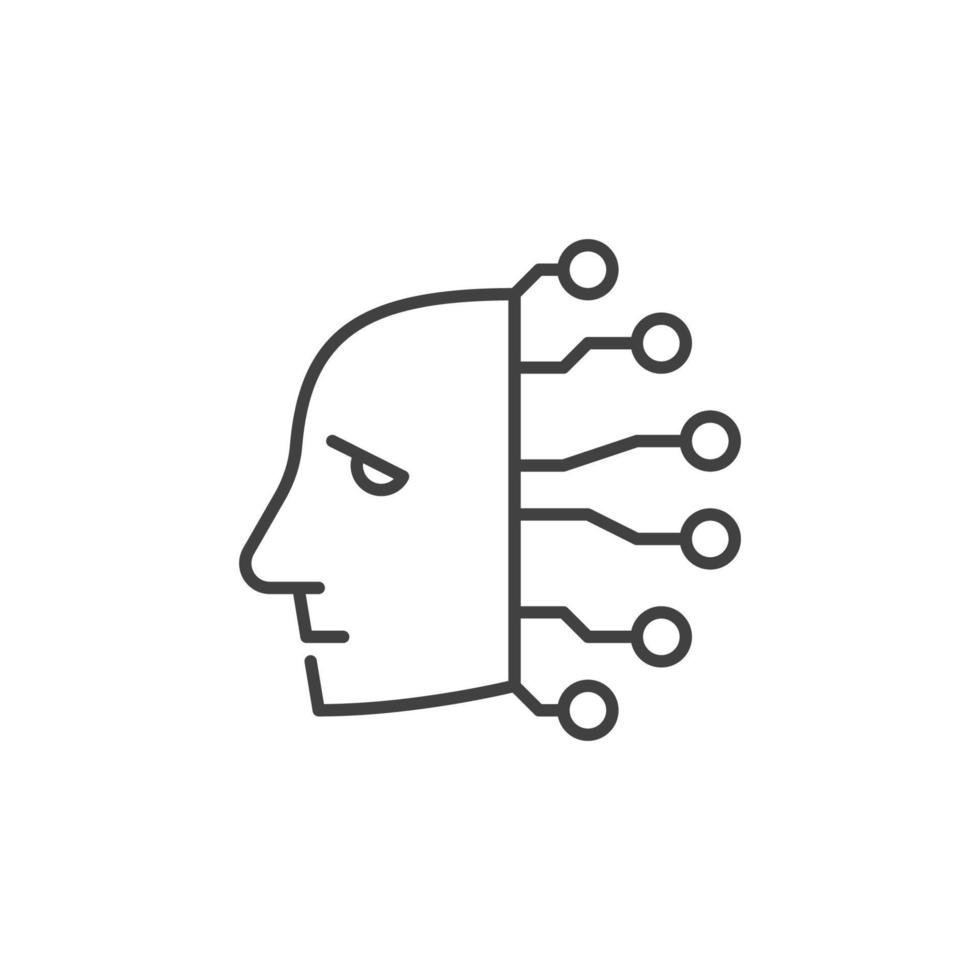 robot tête avec circuits vecteur artificiel intelligence concept ligne icône