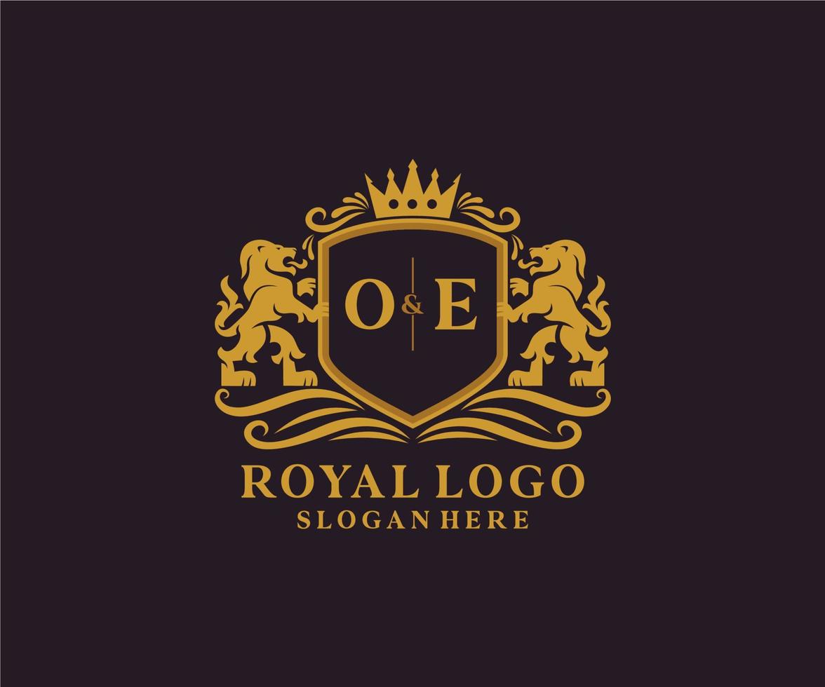 modèle initial de logo de luxe royal lion lettre oe dans l'art vectoriel pour le restaurant, la royauté, la boutique, le café, l'hôtel, l'héraldique, les bijoux, la mode et d'autres illustrations vectorielles.