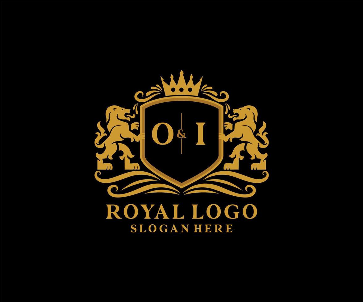 modèle de logo de luxe royal lion lettre initiale oi dans l'art vectoriel pour le restaurant, la royauté, la boutique, le café, l'hôtel, l'héraldique, les bijoux, la mode et d'autres illustrations vectorielles.