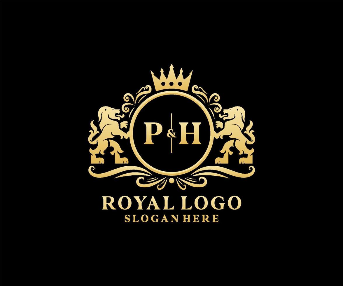 modèle initial de logo de luxe ph lettre lion royal dans l'art vectoriel pour le restaurant, la royauté, la boutique, le café, l'hôtel, l'héraldique, les bijoux, la mode et d'autres illustrations vectorielles.