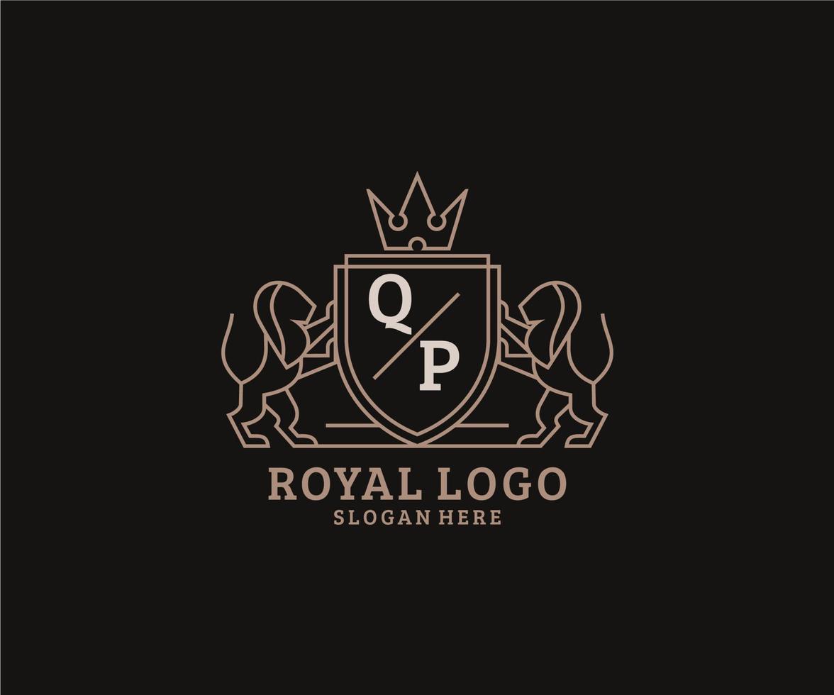 modèle initial de logo qp lettre lion royal luxe dans l'art vectoriel pour le restaurant, la royauté, la boutique, le café, l'hôtel, l'héraldique, les bijoux, la mode et d'autres illustrations vectorielles.