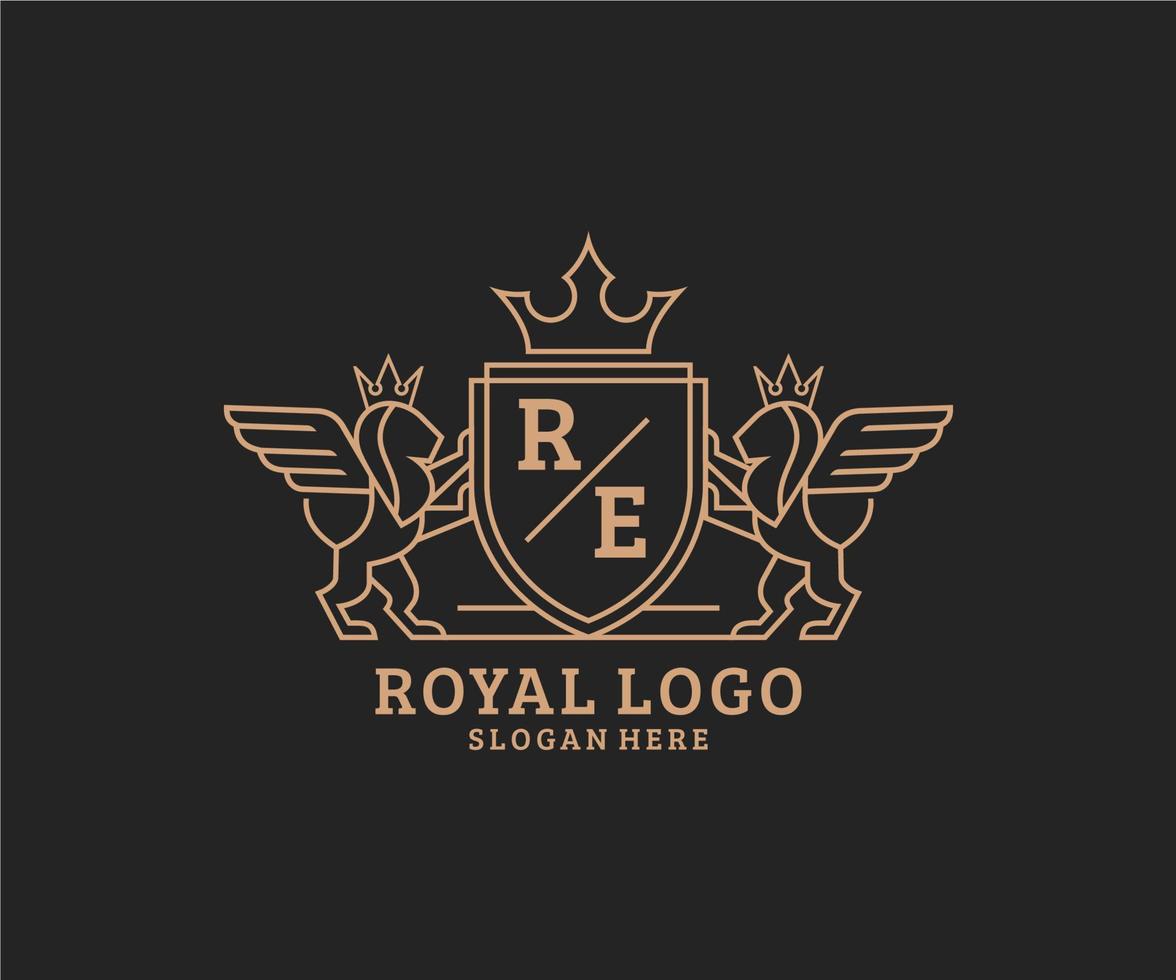 initiale ré lettre Lion Royal luxe héraldique, crête logo modèle dans vecteur art pour restaurant, royalties, boutique, café, hôtel, héraldique, bijoux, mode et autre vecteur illustration.