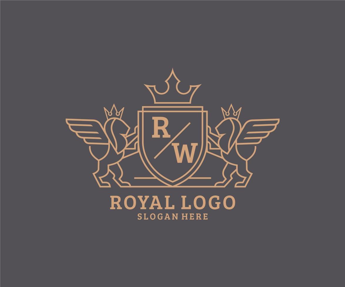 initiale rw lettre Lion Royal luxe héraldique, crête logo modèle dans vecteur art pour restaurant, royalties, boutique, café, hôtel, héraldique, bijoux, mode et autre vecteur illustration.