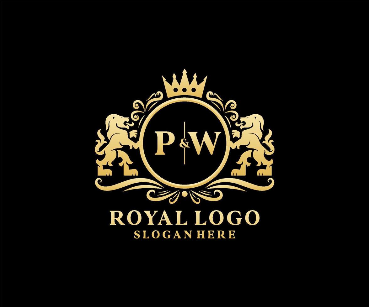 modèle initial de logo de luxe pw lettre lion royal en art vectoriel pour restaurant, royauté, boutique, café, hôtel, héraldique, bijoux, mode et autres illustrations vectorielles.