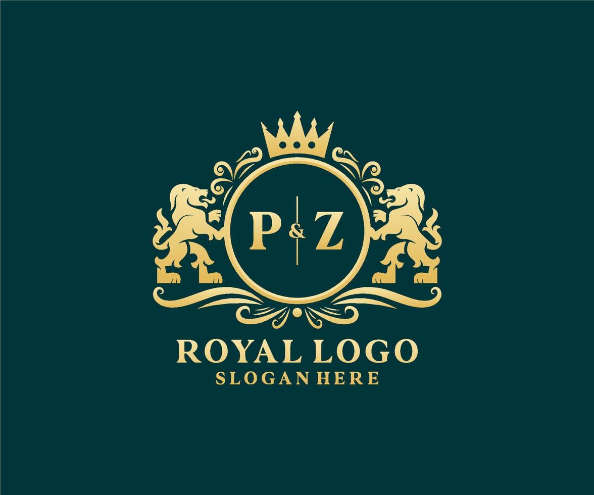 modèle initial de logo pz lettre lion royal luxe en art vectoriel pour restaurant, royauté, boutique, café, hôtel, héraldique, bijoux, mode et autres illustrations vectorielles.