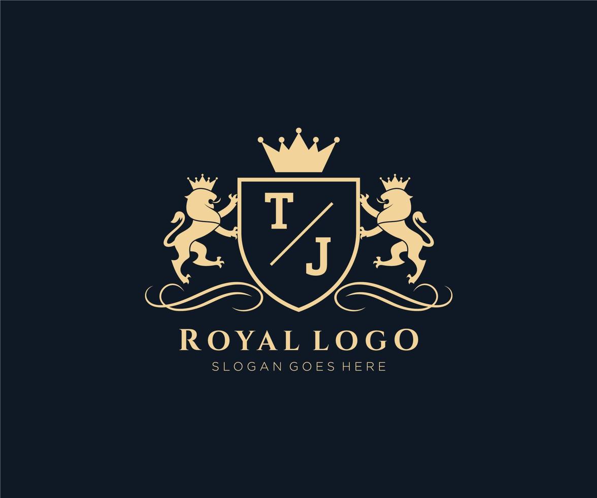 initiale tj lettre Lion Royal luxe héraldique, crête logo modèle dans vecteur art pour restaurant, royalties, boutique, café, hôtel, héraldique, bijoux, mode et autre vecteur illustration.