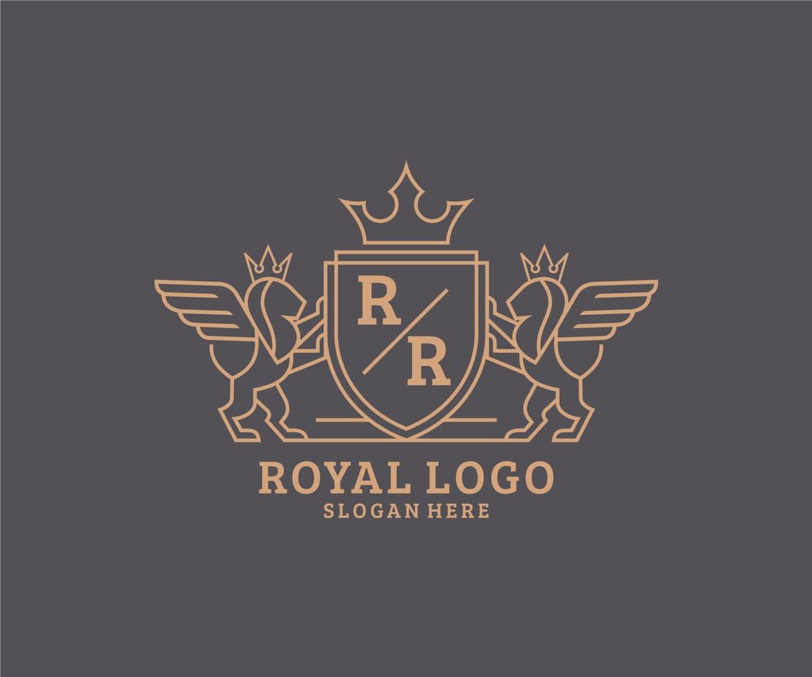 initiale rr lettre Lion Royal luxe héraldique, crête logo modèle dans vecteur art pour restaurant, royalties, boutique, café, hôtel, héraldique, bijoux, mode et autre vecteur illustration.