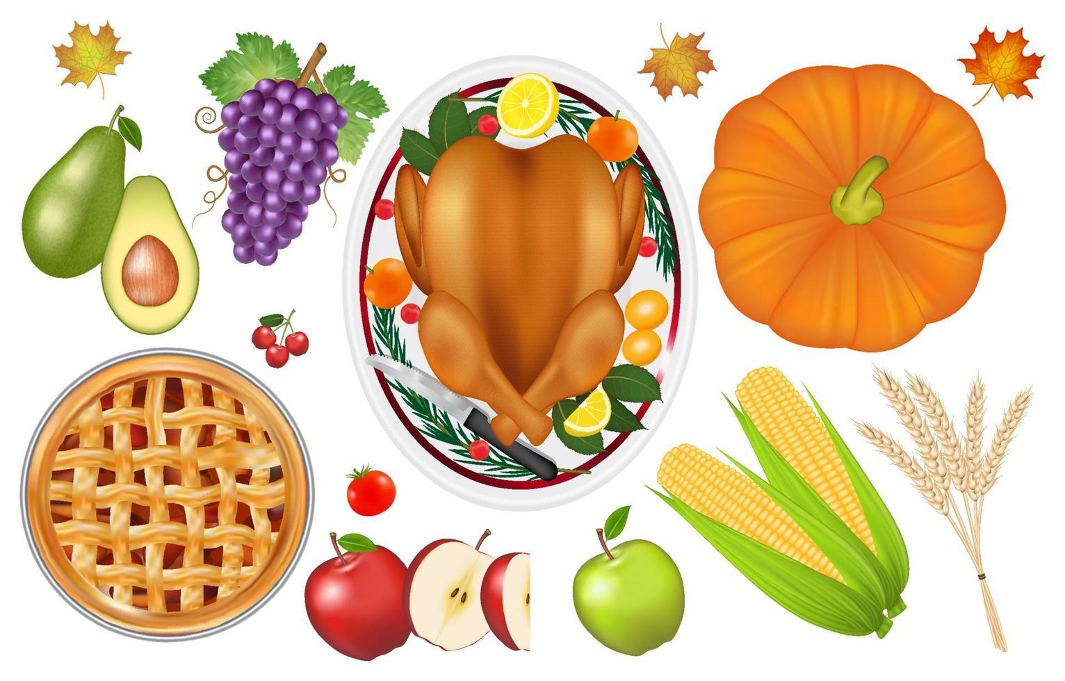 Thanksgiving célébration nourriture traditionnelle et jeu de fruits vecteur