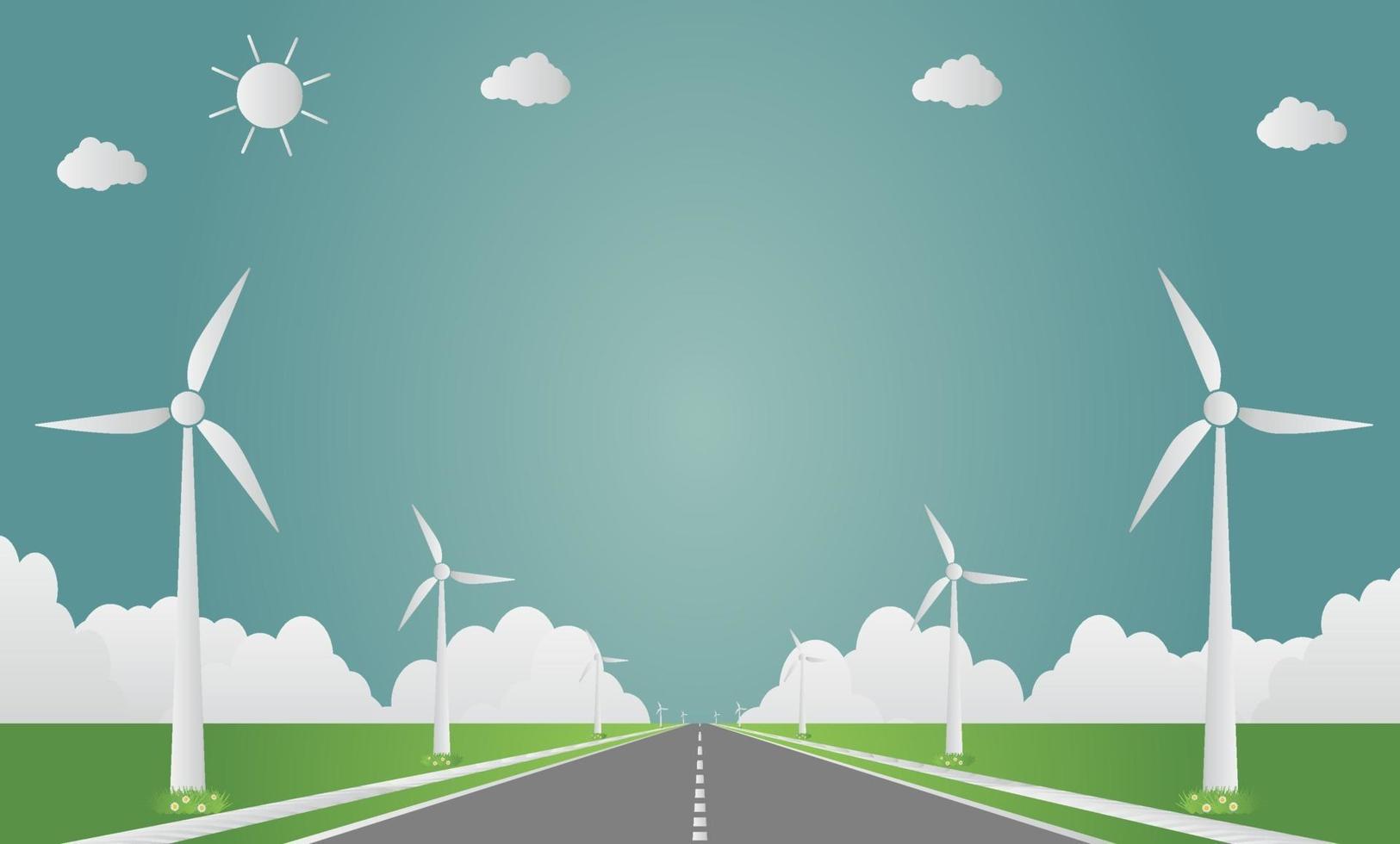 éoliennes avec une énergie propre au soleil avec des idées de concept écologique de route.Illustration vectorielle vecteur