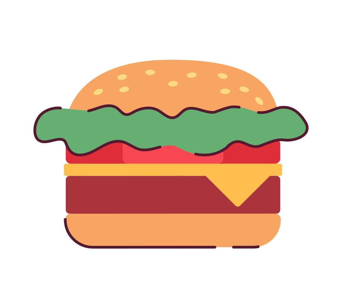juteux cheeseburger de vite nourriture restaurant semi plat Couleur vecteur objet. Hamburger avec fromage. modifiable dessin animé style icône sur blanche. Facile place illustration pour la toile graphique conception et animation