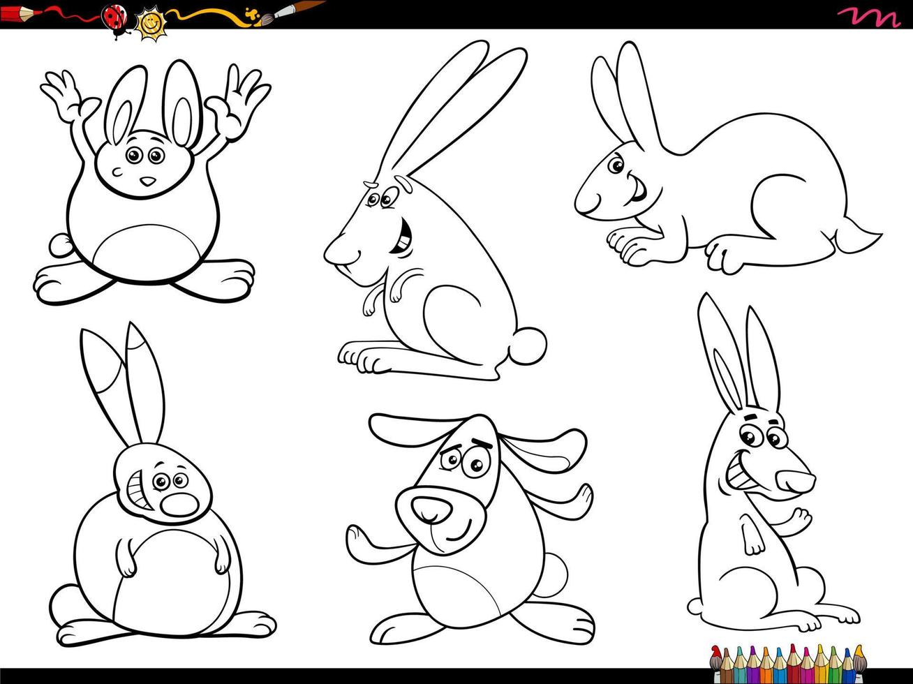 dessin animé lapins animal personnages ensemble coloration livre vecteur