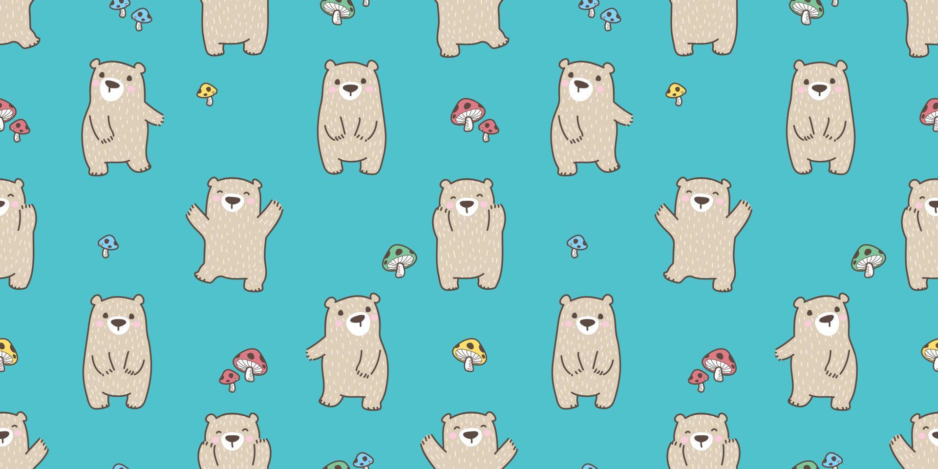 ours sans couture modèle vecteur polaire ours nounours content champignon forêt isolé Contexte fond d'écran