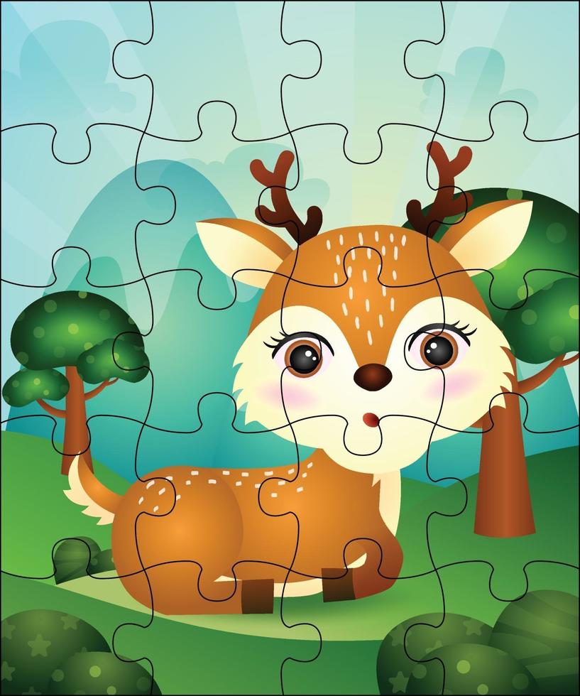 illustration de jeu de puzzle pour les enfants avec un cerf mignon vecteur
