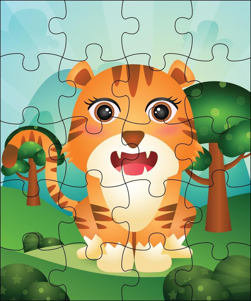 illustration de jeu de puzzle pour enfants avec tigre mignon vecteur