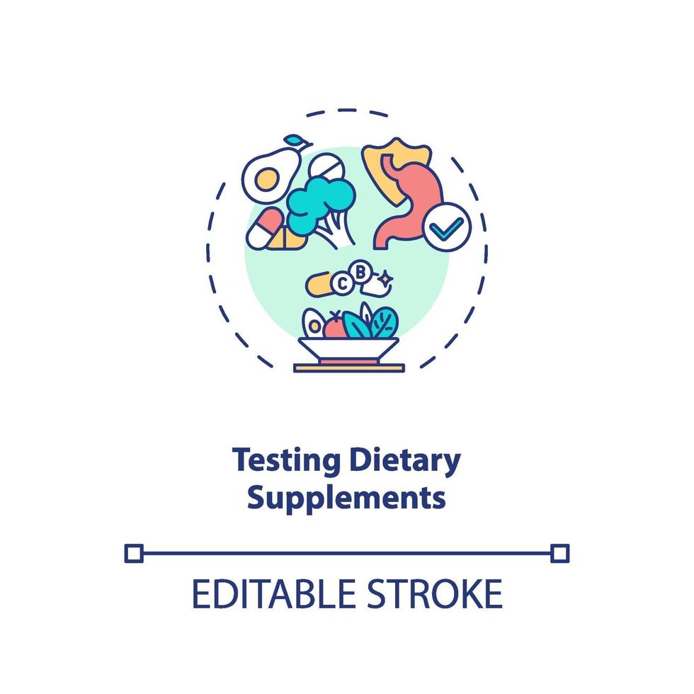 Test de l'icône de concept de compléments alimentaires vecteur