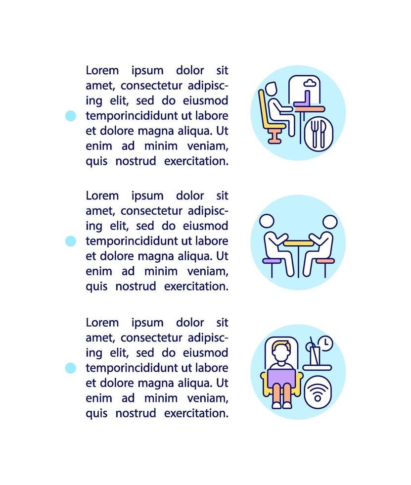 Icônes de ligne de concept de flexibilité d'utilisation de l'espace de bureau avec texte vecteur