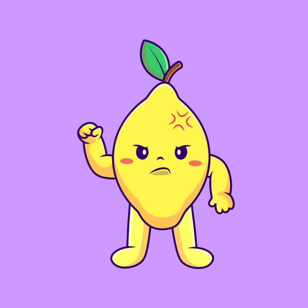 mignonne citron fruit en colère dessin animé vecteur Icônes illustration. plat dessin animé concept. adapté pour tout Créatif projet.