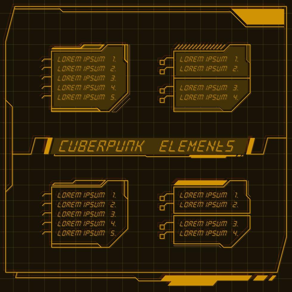 panneau de commande futuriste scifi collection d'éléments hud gui vr ui design style rétro cyberpunk. vecteur