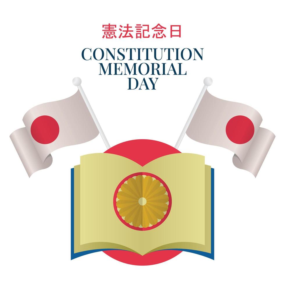 Constitution Mémorial journée vecteur illustration. Japon Constitution Mémorial journée avec livre et drapeau. plat Japonais Constitution Mémorial vecteur conception.