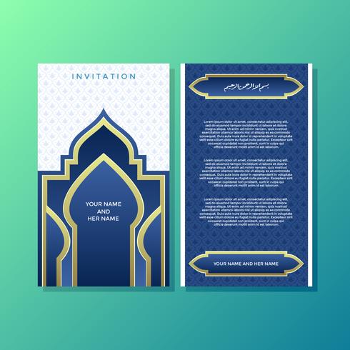 Modèle de modèle d'invitation de style islamique bleu vecteur