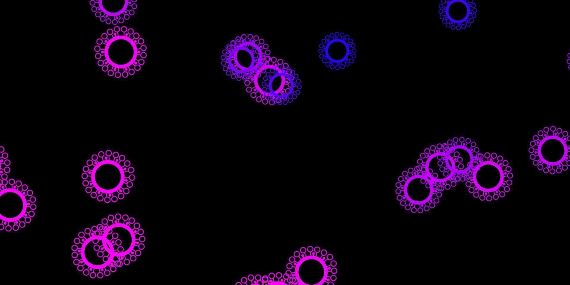 modèle vectoriel violet foncé, rose avec des éléments de coronavirus.