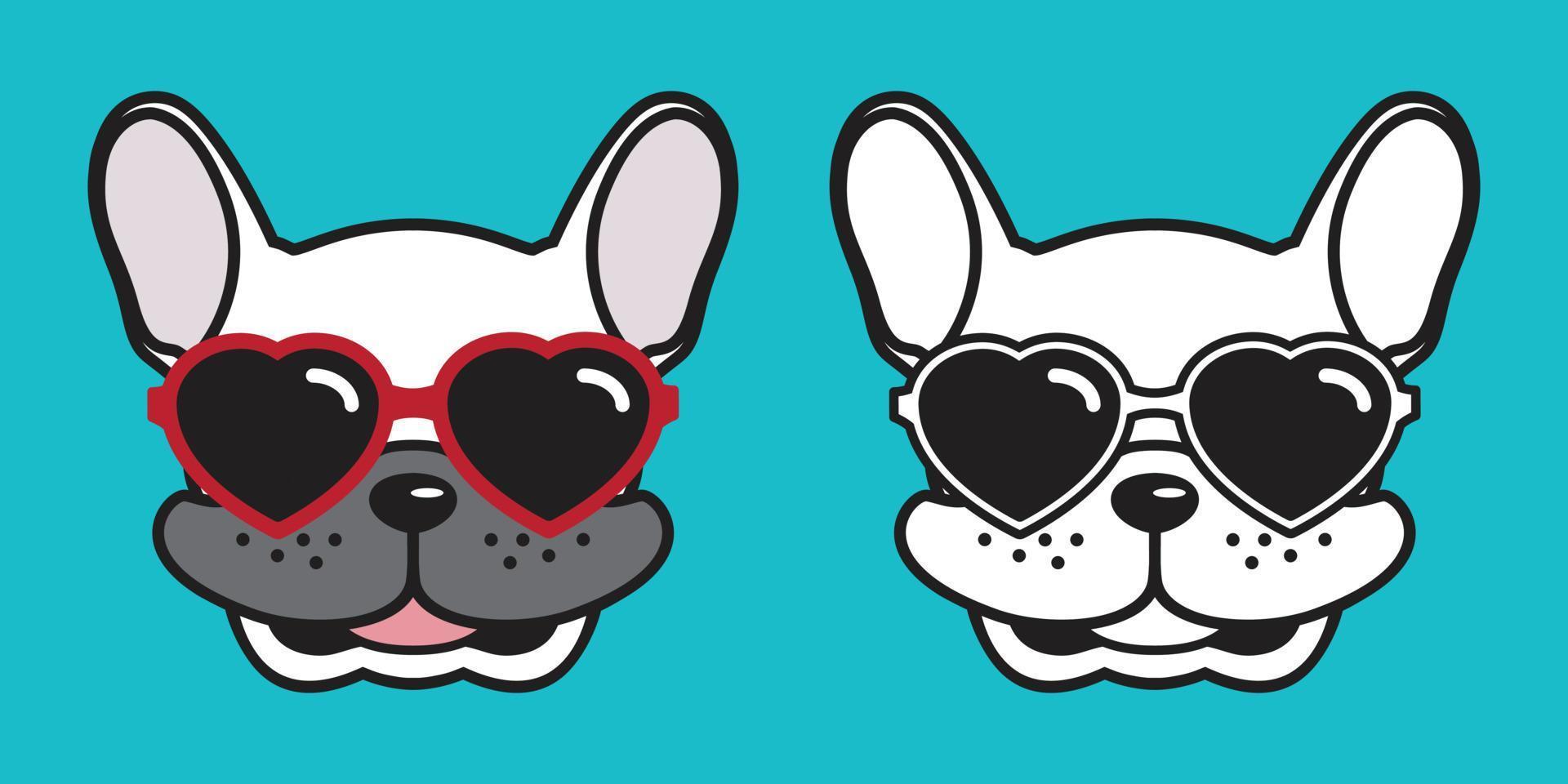 chien vecteur français bouledogue sourire cœur des lunettes de soleil illustration personnage dessin animé