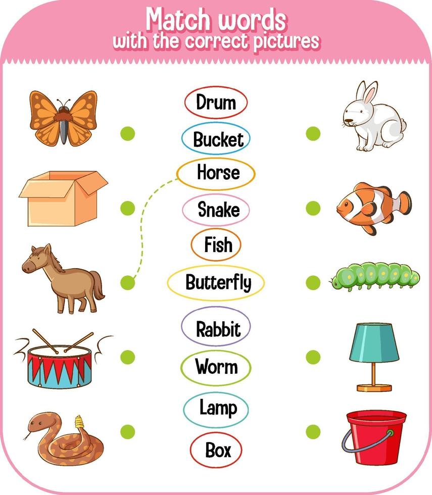 faire correspondre les mots avec le jeu d'images correct pour les enfants vecteur
