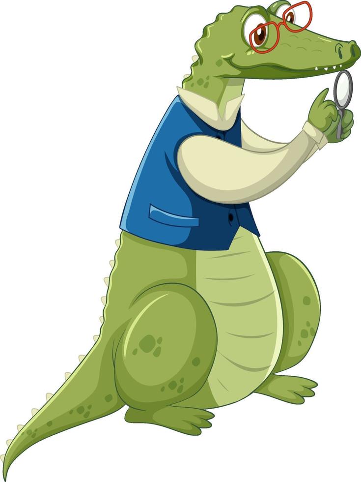 Personnage de dessin animé de crocodile ringard isolé sur fond blanc vecteur